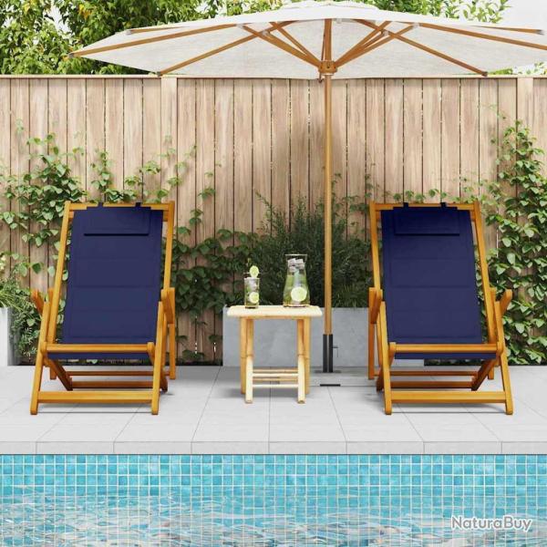 Chaises de plage pliantes 2 pcs en bois d'acacia bleu et Textil�ne