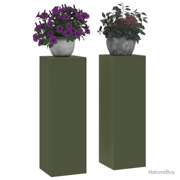 Supports de Plantes d'Ext�rieur Pilier 2 pcs Vert Olive 24x24x75 cm Acier