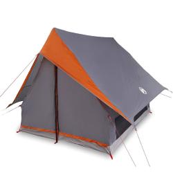 Tente de camping A-Frame pour 3 personnes, grise et orange, imperm&eacute;able.