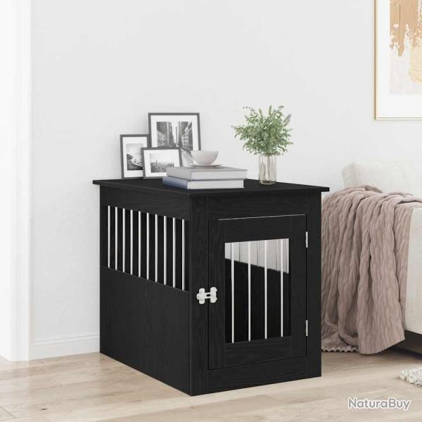 Meuble pour cage  chien en chne noir 75 x 55 x 65 cm en bois d'ingnierie