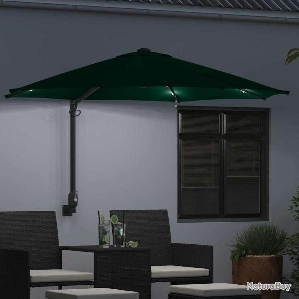 Parasol de jardin mural avec LEDs, vert, 248 cm