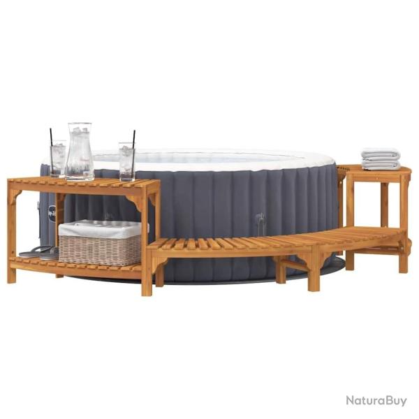 Enceinte pour bain � remous semi-ronde 252x112x55,5 cm en bois massif d'acacia