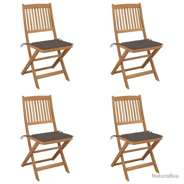 Chaises pliables de jardin lot de 4 avec coussins Bois d'acacia