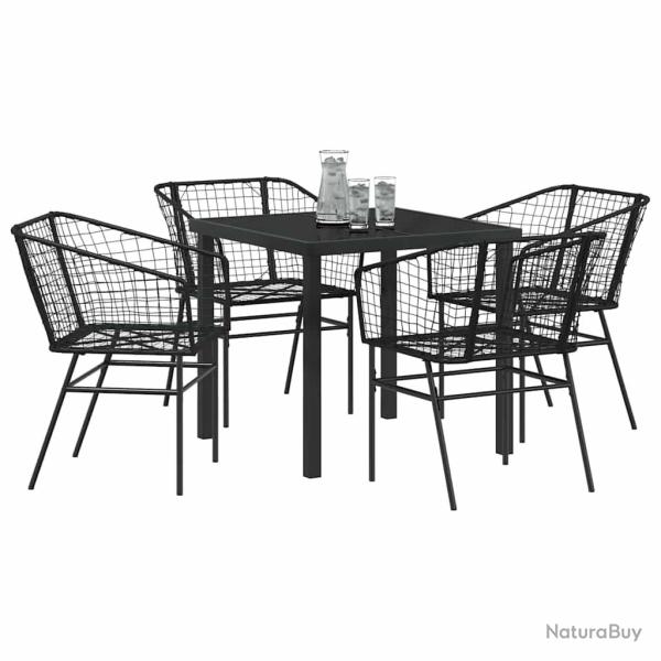 Ensemble de salle � manger de jardin de 5 pi�ces en poly rotin noir