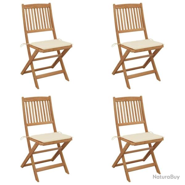 Chaises pliables de jardin lot de 4 avec coussins Bois d'acacia