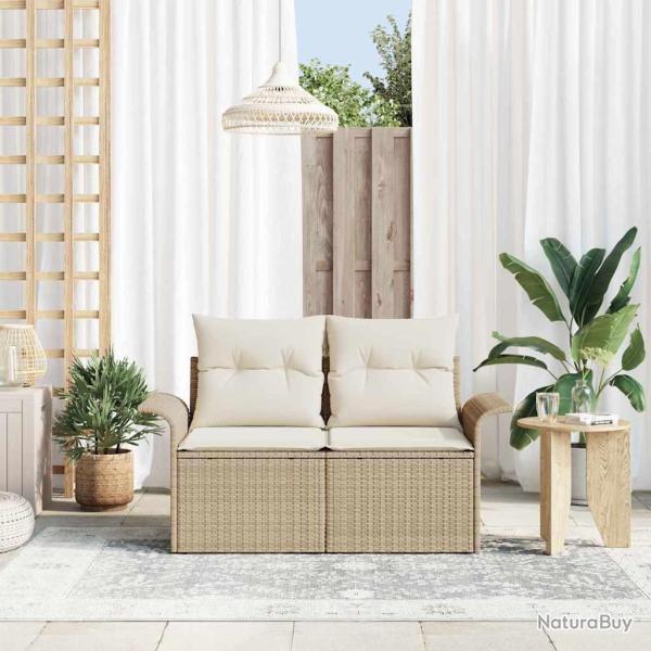Canap� de jardin 2 places avec rangement et coussins Beige Rattan