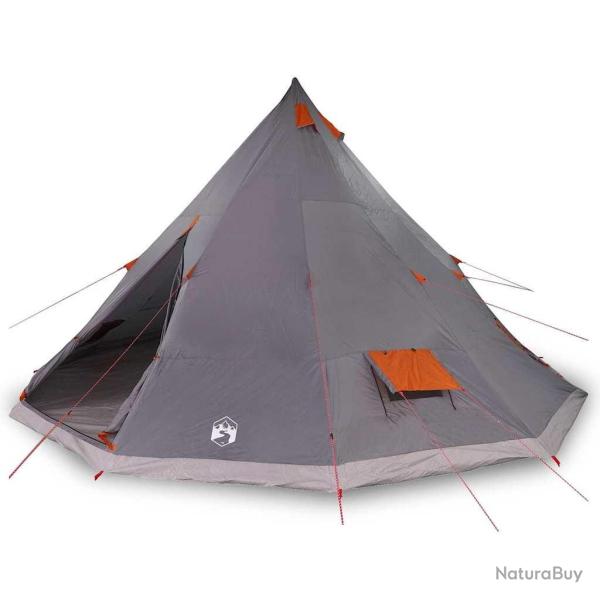 Tente de famille tipi grise et orange, impermable, pour 12 personnes.