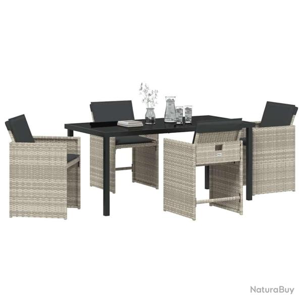 Ensemble de salle � manger de jardin 5 pi�ces avec coussins en poly rotin gris clair