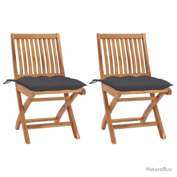 Chaises de jardin lot de 2 et coussins anthracite Bois de teck