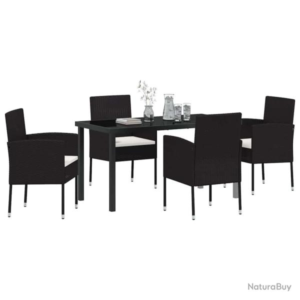 Ensemble de salle � manger de jardin de 5 pi�ces avec coussins Noir Rattan Poly
