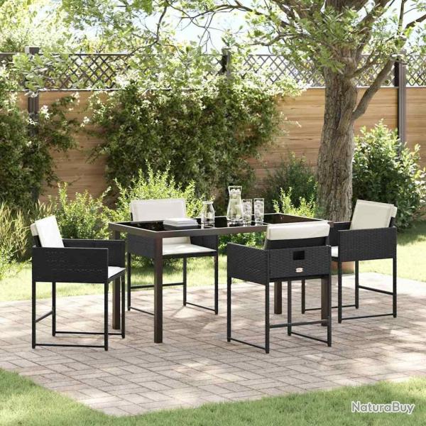 Ensemble de salle � manger de jardin 5 pi�ces , avec coussins en poly rotin noir