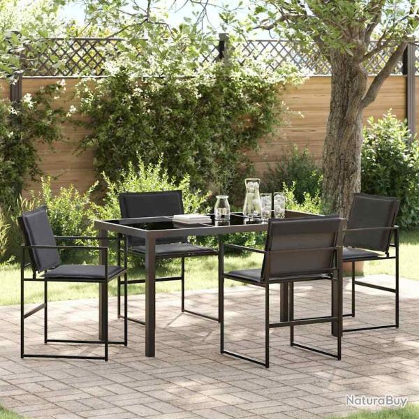 Set de salle � manger de jardin 5 pi�ces avec coussins en textil�ne noir et acier.