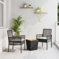 Ensemble de Bistro de Jardin 3 Pi&egrave;ces avec Coussins en Poly Rattan Noir