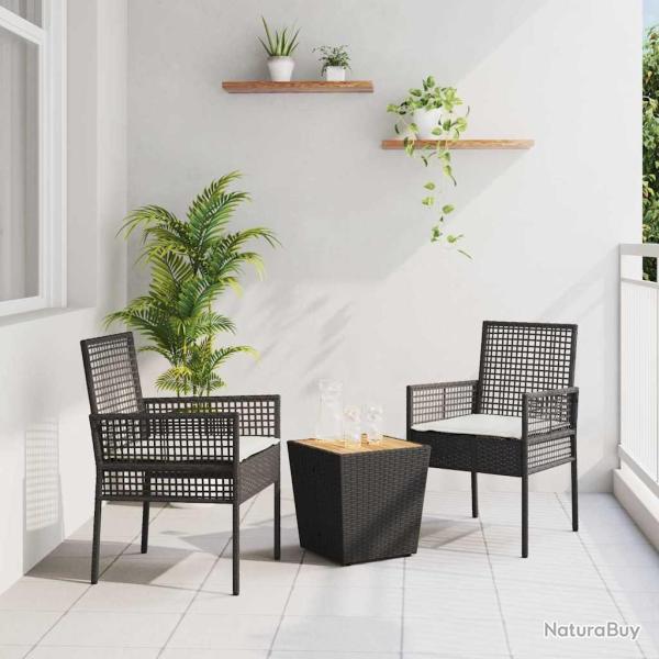 Ensemble de Bistro de Jardin 3 Pi�ces avec Coussins en Poly Rattan Noir
