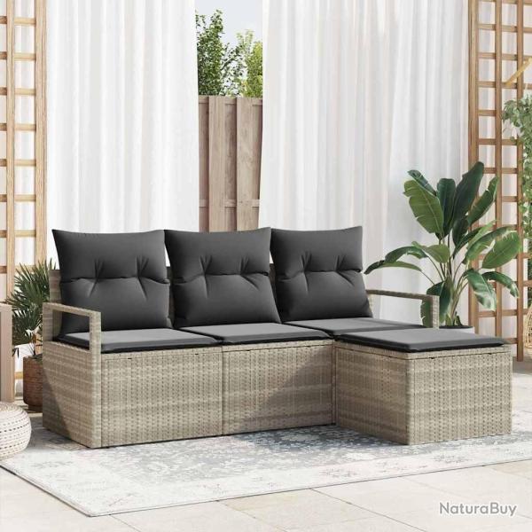 Canap� de jardin 4 pi�ces avec coussins gris clair en polyrotin