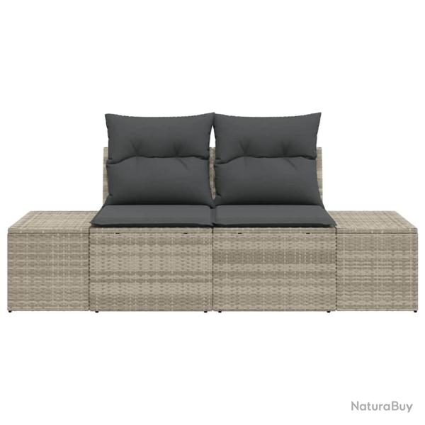 Canap� de jardin 2 places avec rangement et coussins gris poly rotin