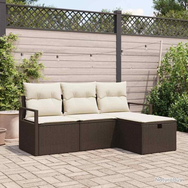 Ensemble de canap� de jardin en 4 pi�ces avec coussins marron en rotin synth�tique