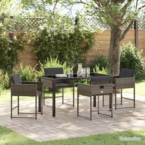 Ensemble de jardin 5 pi�ces avec coussins gris en poly rotin