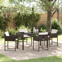 Set de salle &agrave; manger de jardin 5 pi&egrave;ces avec coussins en poly rotin marron