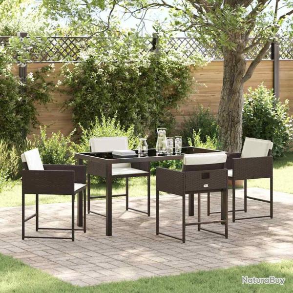 Set de salle � manger de jardin 5 pi�ces avec coussins en poly rotin marron