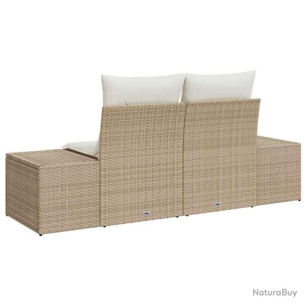 Canap� de jardin 2 places avec rangement et coussins Beige Rotin Poly