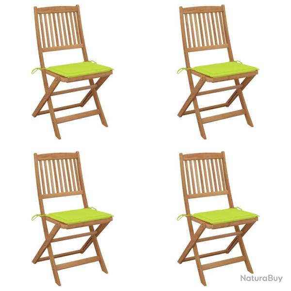 Chaises pliables de jardin lot de 4 avec coussins Bois d'acacia