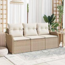 Ensemble de Canap&eacute; de Jardin 3 Pi&egrave;ces avec Coussins Beige Rattan Poly