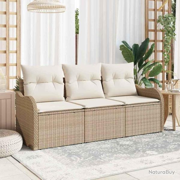 Ensemble de Canap� de Jardin 3 Pi�ces avec Coussins Beige Rattan Poly