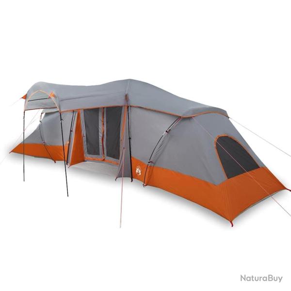 Tente de famille avec fentres, dme gris et orange, pour 6 personnes. tanche.