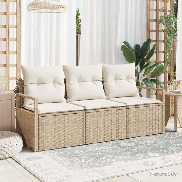 Canap� de jardin 3 pi�ces avec coussins beige en rattan synth�tique