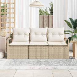 Ensemble de canap&eacute; de jardin 3 pi&egrave;ces avec des coussins beige en poly rotin