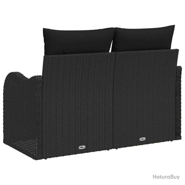 Canap� de jardin 2 places avec rangement et coussins en poly rattan noir