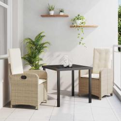 Set de salle &agrave; manger de jardin 3 pi&egrave;ces avec coussins beige rattan poly