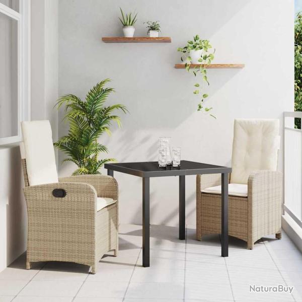 Set de salle � manger de jardin 3 pi�ces avec coussins beige rattan poly