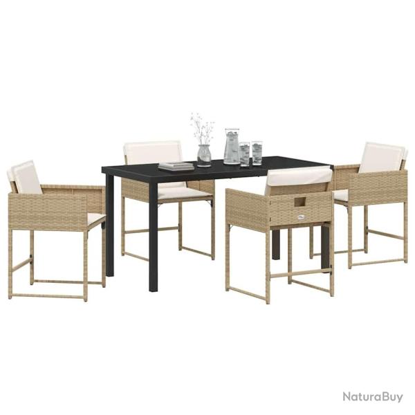 Set de salle � manger de jardin 5 pi�ces avec coussins beige en poly rattan