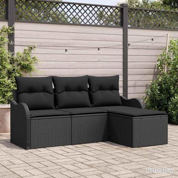 Canap� de jardin 4 places avec coussins en poly rotin noir