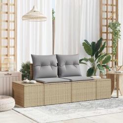 Canap&eacute; de jardin avec coussin Beige 184 x 62 x 69 cm polyrotin