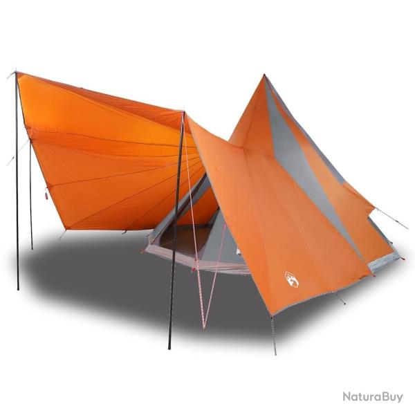 Tente familiale Tipi grise et orange, imperm�able pour 12 personnes.