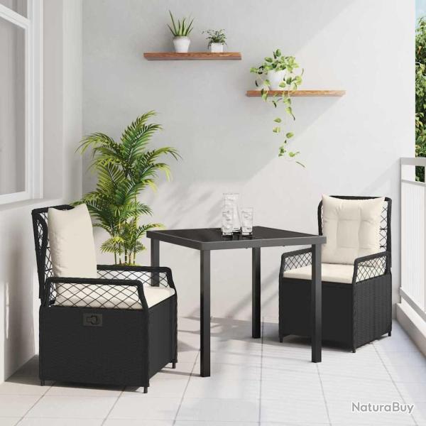 Ensemble de salle � manger de jardin 3 pi�ces en poly-rattan noir