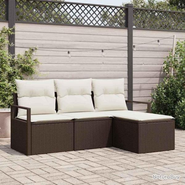 Set de canap�s de jardin en 4 pi�ces avec coussins marron en rotin synth�tique
