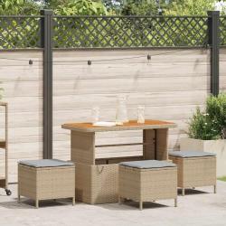 Ensemble salle &agrave; manger jardin 4 pi&egrave;ces avec coussins Beige Poly Rotin Acacia