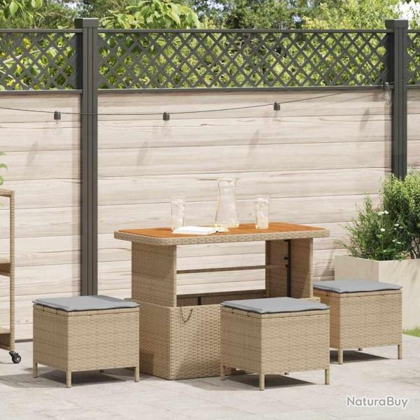 Ensemble salle � manger jardin 4 pi�ces avec coussins Beige Poly Rotin Acacia