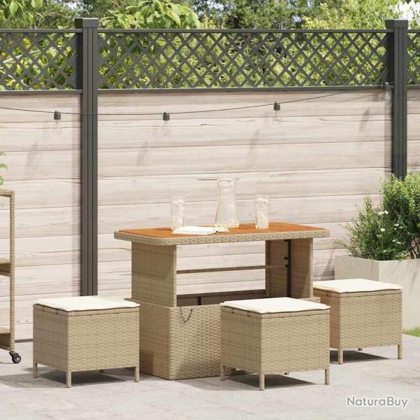 Ensemble de salle � manger de jardin 4 pi�ces avec coussins en poly rotin beige et acacia