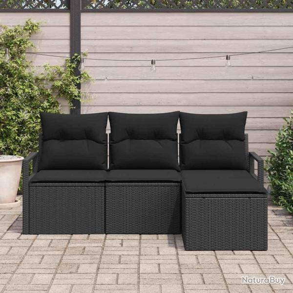 Ensemble de canap� de jardin 4 pi�ces avec coussins en poly rattan noir