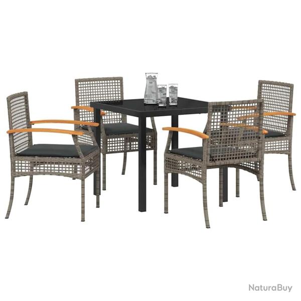 Ensemble de salle � manger de jardin 5 pi�ces avec coussins en poly rattan gris