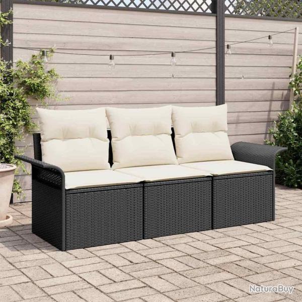 Ensemble de canap�s de jardin 3 pi�ces avec coussins - Poly-rattan noir.
