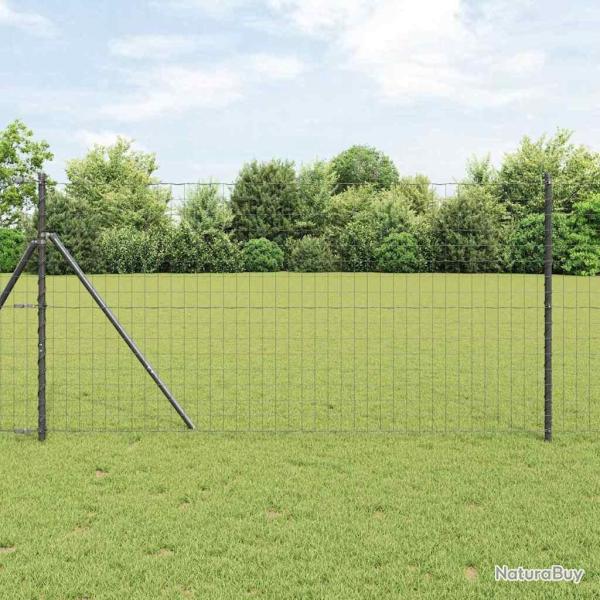 Cl�ture Euro avec 13 poteaux de 1,2x25 m en acier galvanis� gris