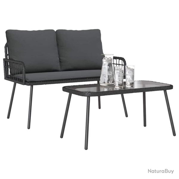 Ensemble de salle � manger jardin avec coussins en poly rattan noir