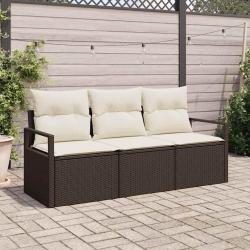 Ensemble de canap&eacute; de jardin 3 pcs Marron et blanc polyrotin