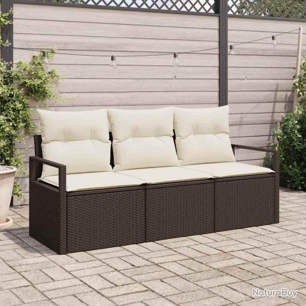 Set de canap� de jardin 3 pi�ces avec coussins en poly rotin marron